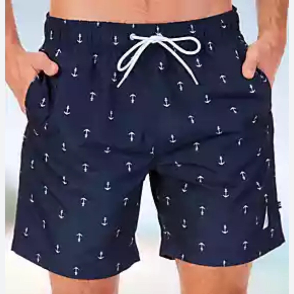 NWT Trunks Nautical Navy Swim Shorts with Anchors L